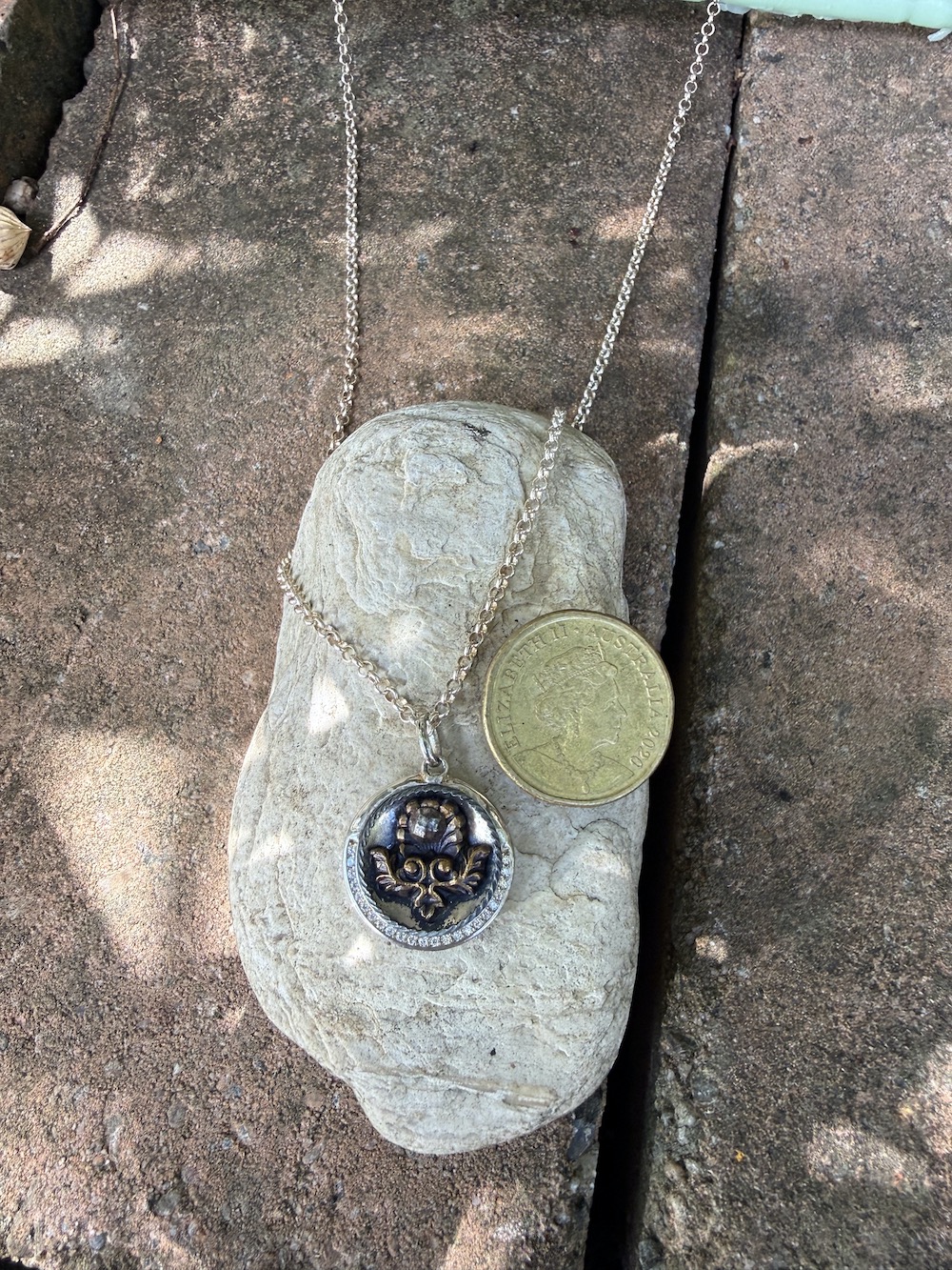 "Wearable History" 1800's Era Antique "Petite" Button Pendant-Includes Sterling Silver Chain! #829YU - Image 2