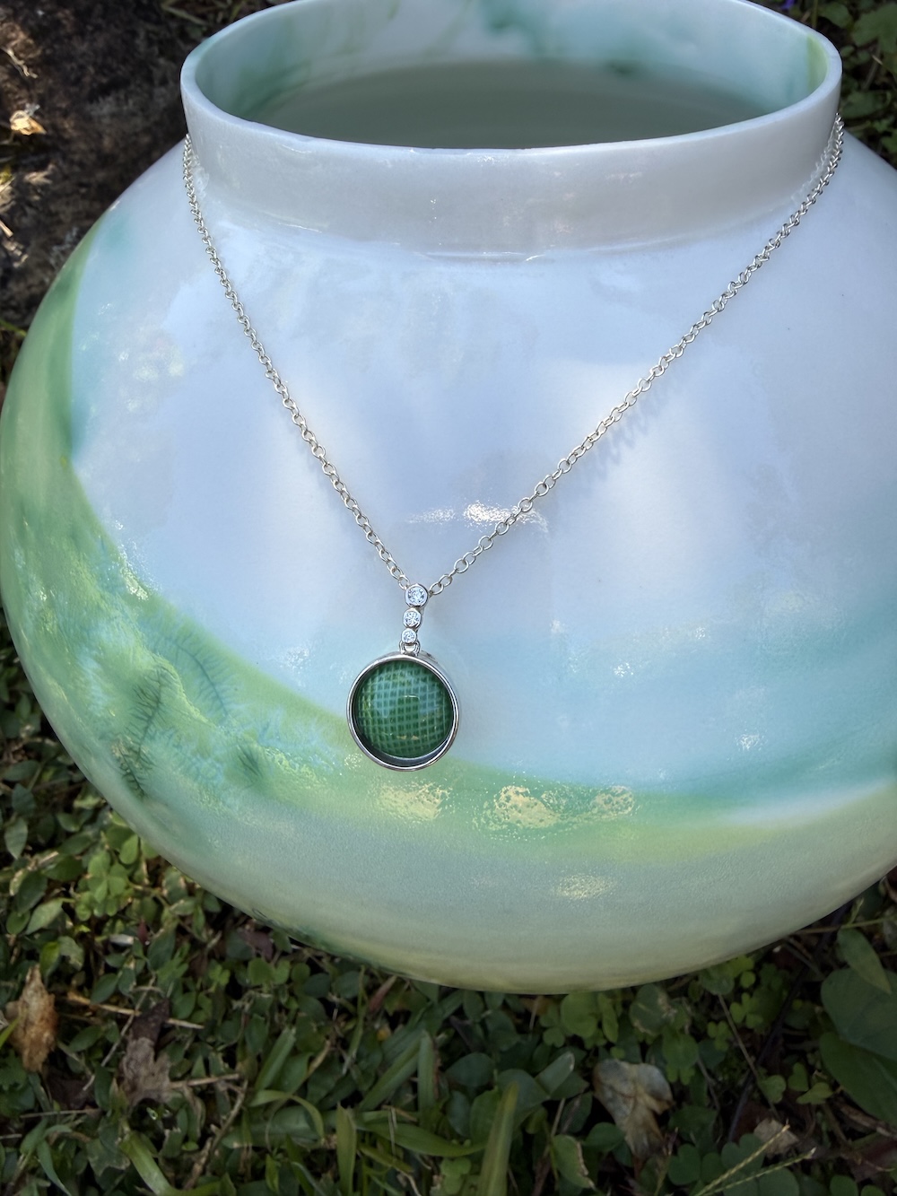 Delightful Vintage Green Button "Mini" Pendant-Includes Sterling Silver Chain! #FR44 - Image 2