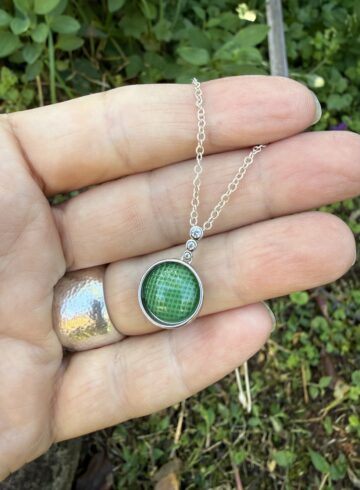Delightful Vintage Green Button "Mini" Pendant-Includes Sterling Silver Chain!    #FR44