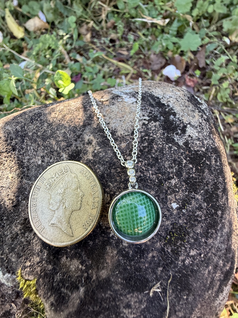 Delightful Vintage Green Button "Mini" Pendant-Includes Sterling Silver Chain! #FR44 - Image 3
