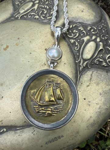 Remarkable 1800's era Antique Sailing Ship Button Pendant-Includes Silver Chain!    #52SS9