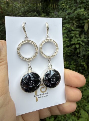 Shiny Black Vintage Button & Sparkly Earrings Sure to Delight!   #RFM7