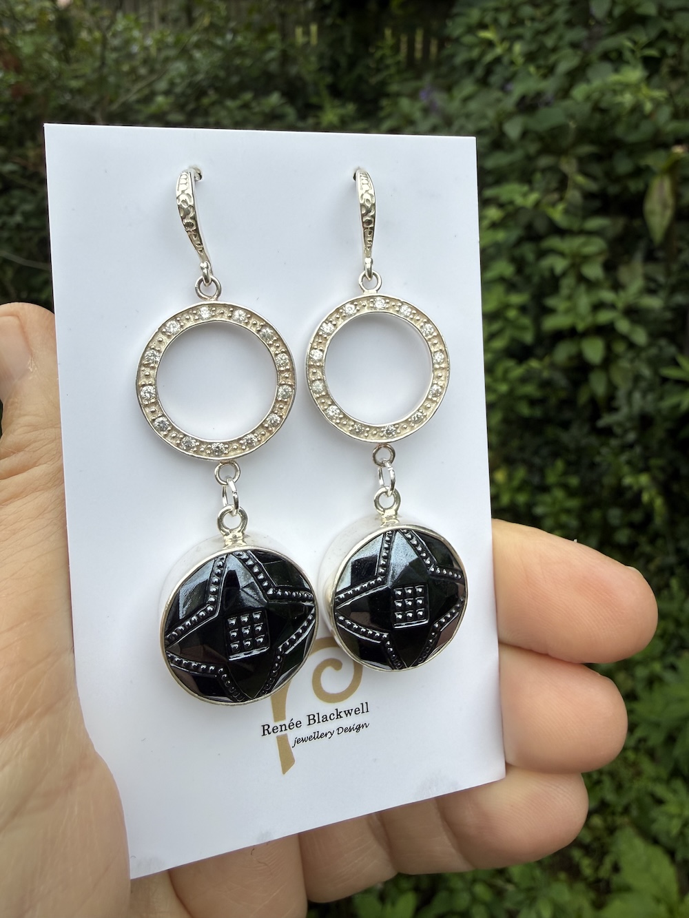 Shiny Black Vintage Button & Sparkly Earrings Sure to Delight! #RFM7