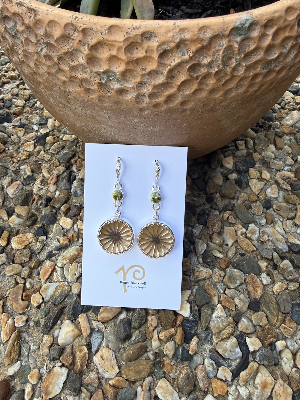 Charming Vintage Button & Lime Crystal Earrings #SW29 - Image 2