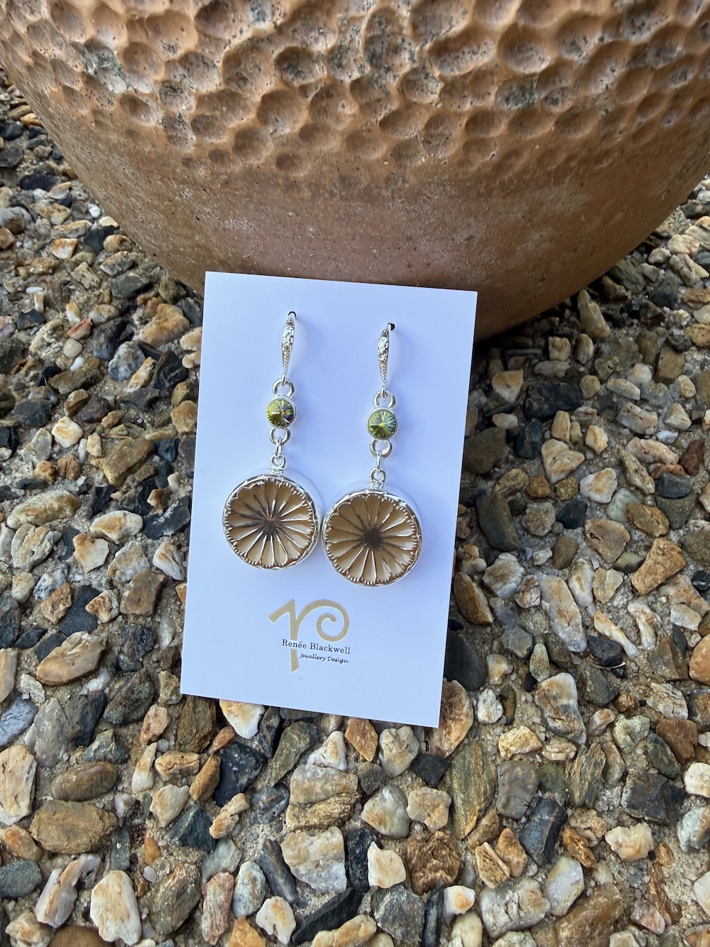 Charming Vintage Button & Lime Crystal Earrings #SW29 - Image 5