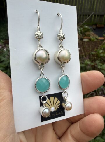 Three Drop Pearl & Aqua Blue Earrings-Includes BONUS PAIR!   #ZST5