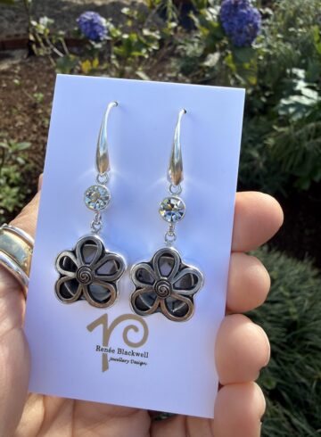 "Flower Power" Vintage Button & Shimmering Crystal Earrings    #NJW3