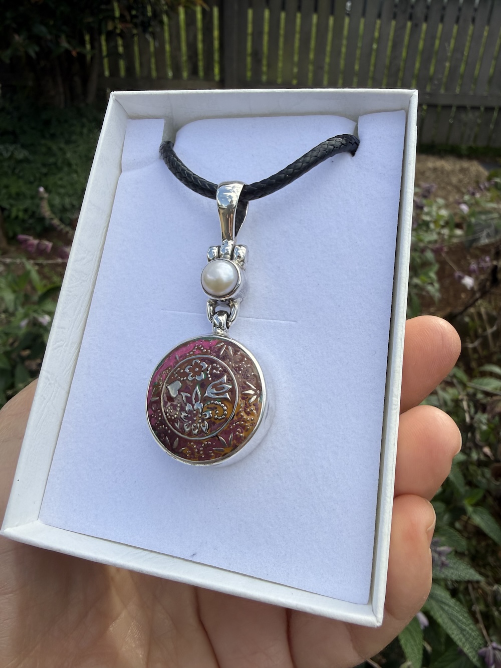 Phenomenal "Flash Sale" Antique Button & Pearl Pendant-Includes Black Leather Cord! #CDZ2 - Image 3