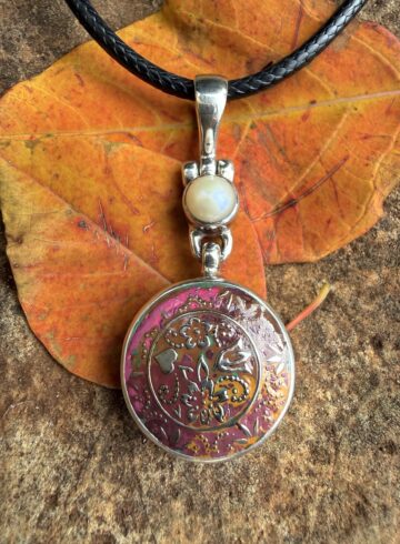 Phenomenal "Flash Sale" Antique Button & Pearl Pendant-Includes Black Leather Cord!   #CDZ2