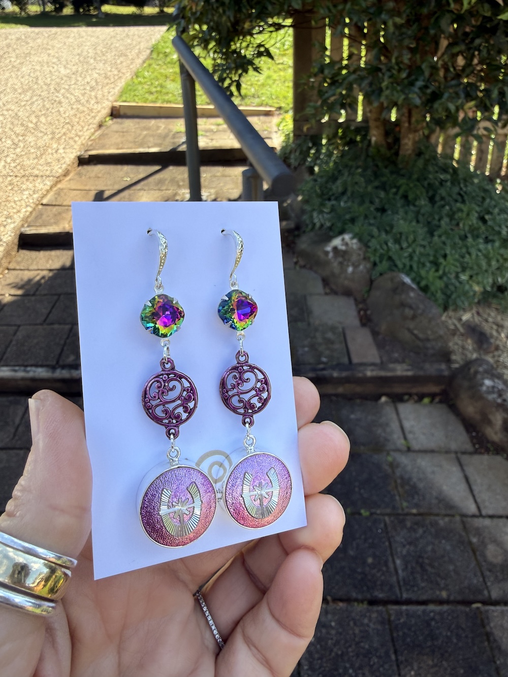 Purple Lovers! Vintage Button & Crystal Earring Treasures! #PLO9 - Image 2