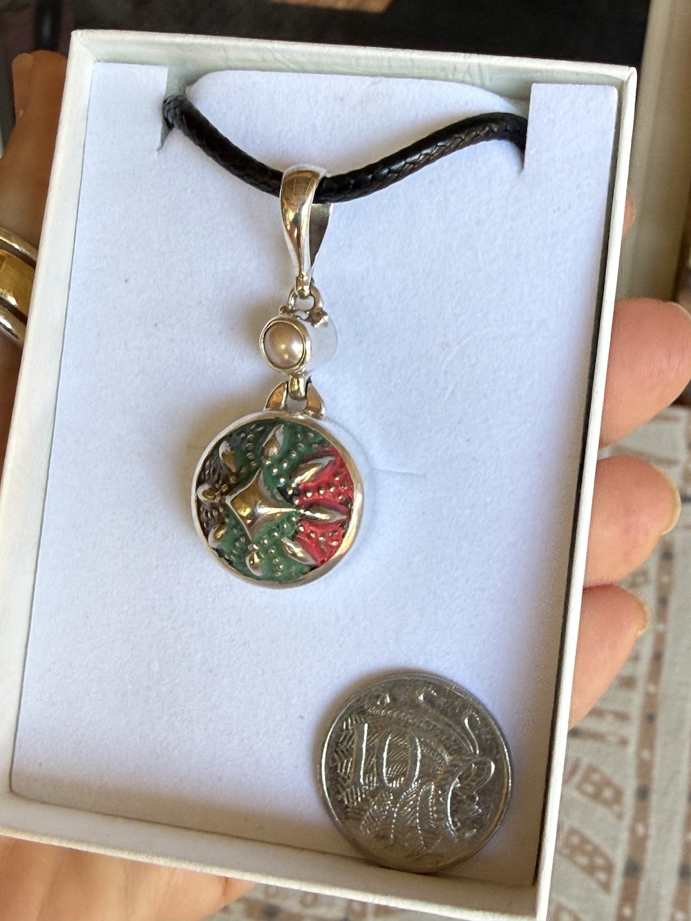 Charming Antique Button & Pearl Pendant-Includes Black Cord! #JPB3 - Image 2