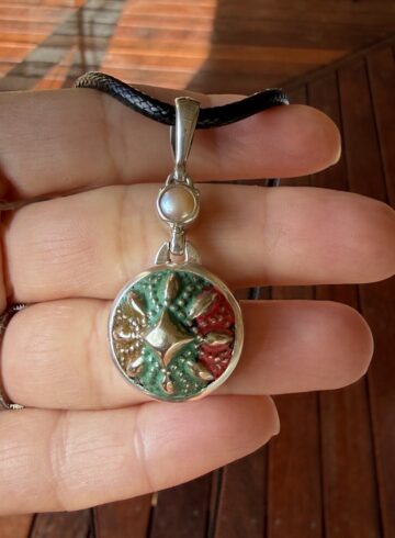 Charming Antique Button & Pearl Pendant-Includes Black Cord!    #JPB3
