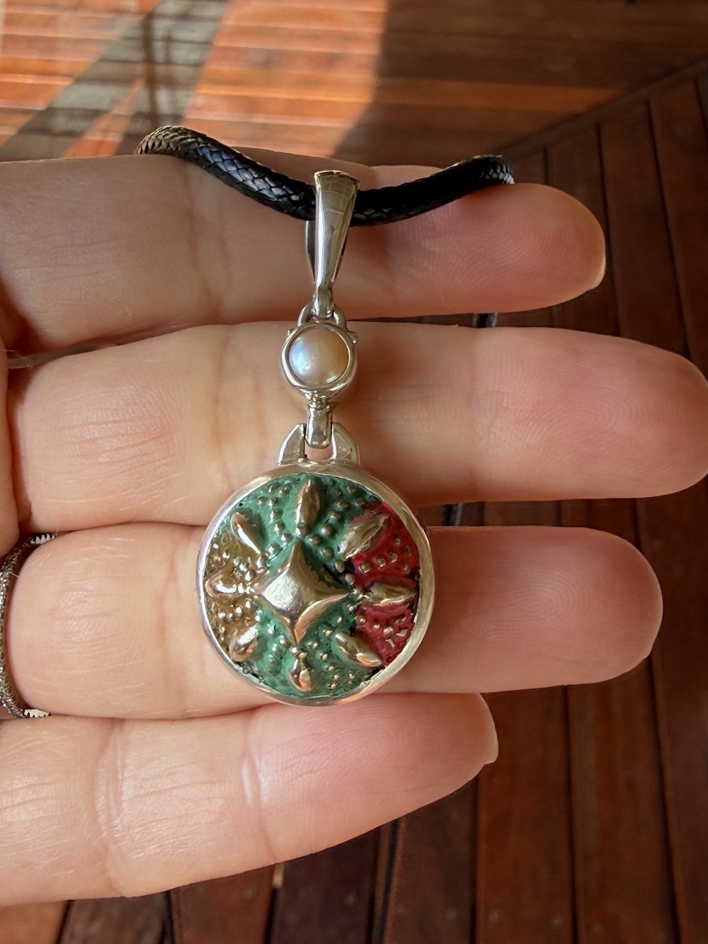 Charming Antique Button & Pearl Pendant-Includes Black Cord! #JPB3