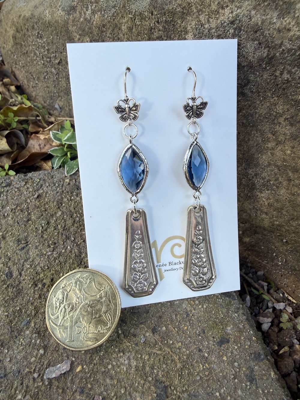 Uniquely Charming Vintage Spoon Handle & Crystal Earrings #ZE44 - Image 2