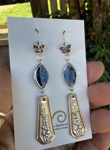 Uniquely Charming Vintage Spoon Handle & Crystal Earrings   #ZE44
