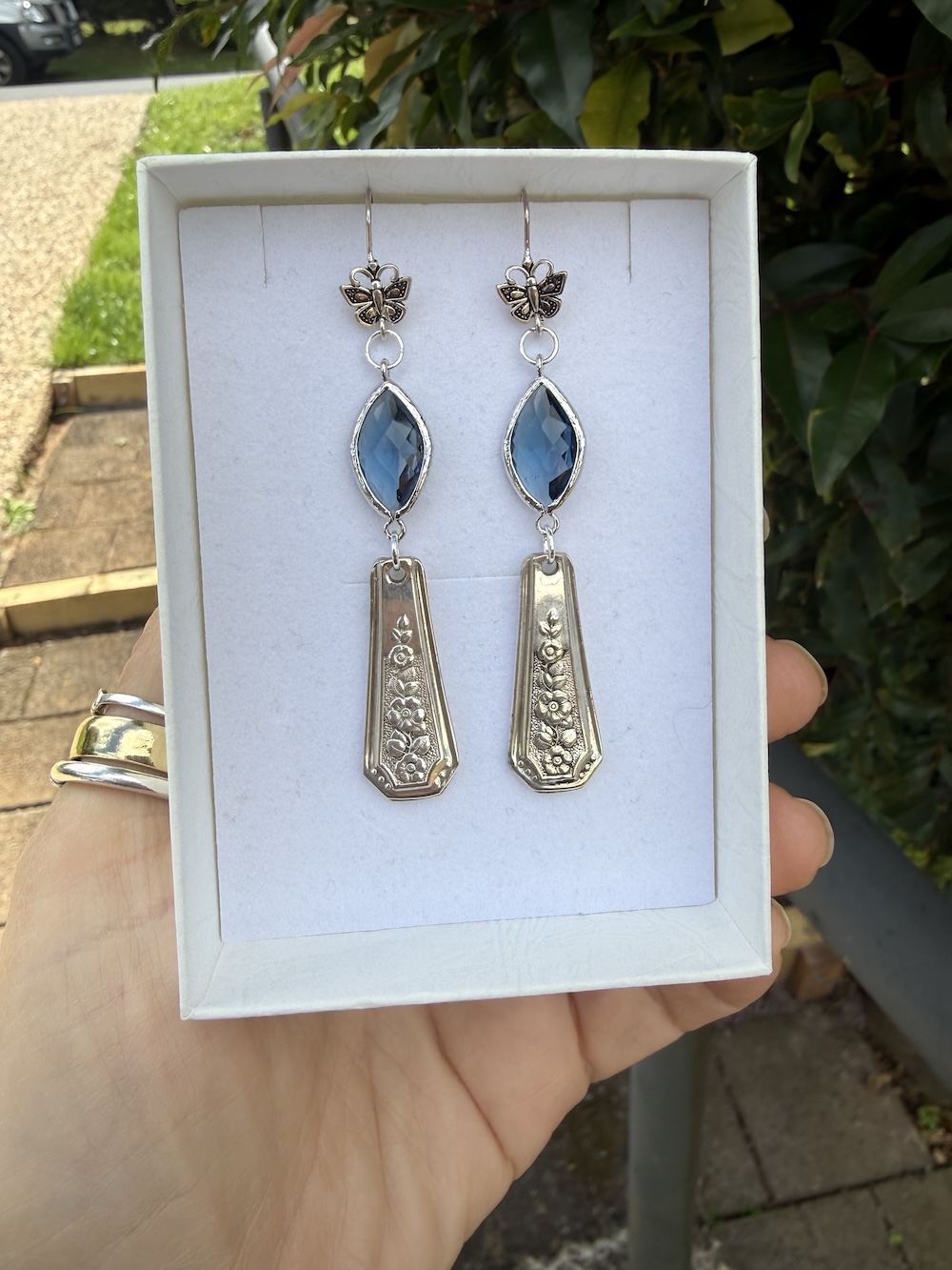Uniquely Charming Vintage Spoon Handle & Crystal Earrings #ZE44 - Image 3