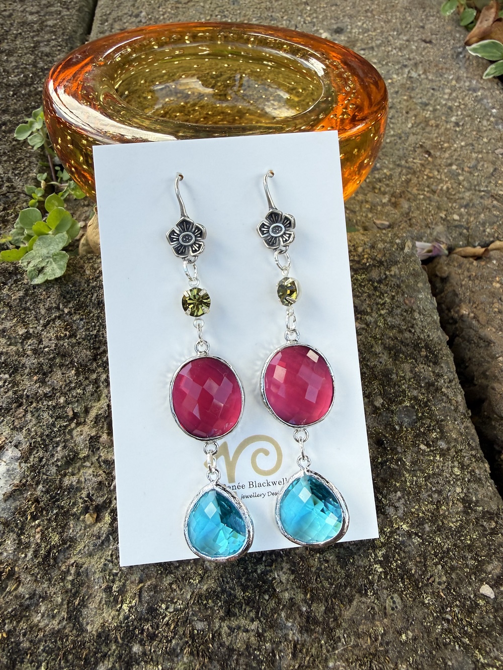 Phenomenal 3-Drop Colourful Crystal Earrings #CPM8 - Image 3