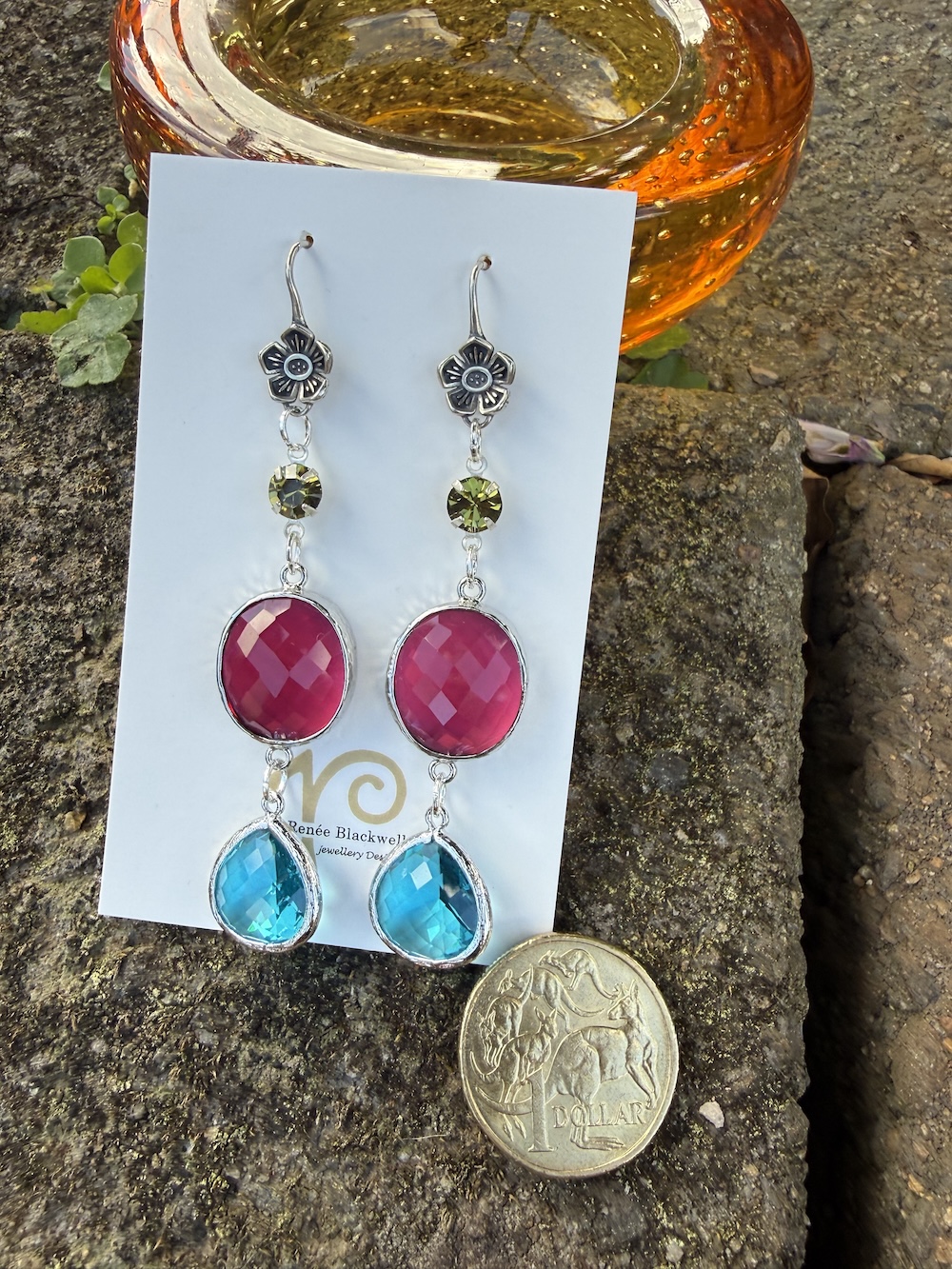 Phenomenal 3-Drop Colourful Crystal Earrings #CPM8 - Image 2
