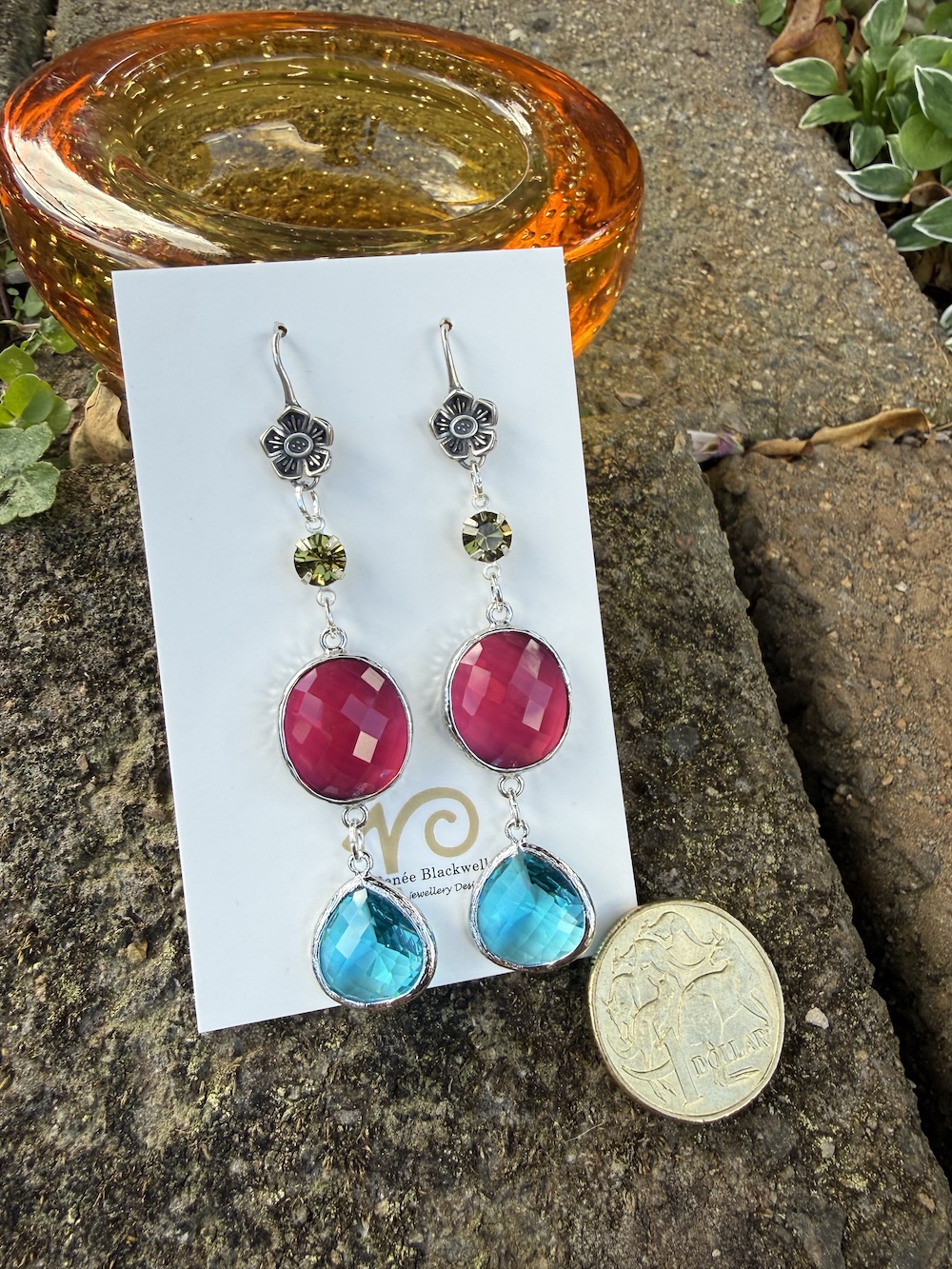 Phenomenal 3-Drop Colourful Crystal Earrings #CPM8 - Image 4