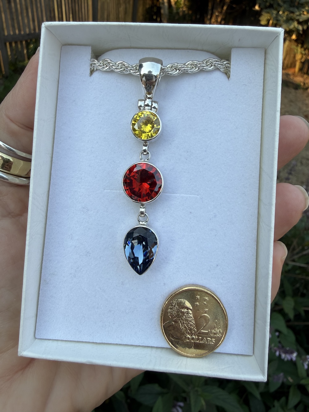 Phenomenal Swarovski Crystal Three Drop Pendant-Includes Silver Chain! #IP82 - Image 4