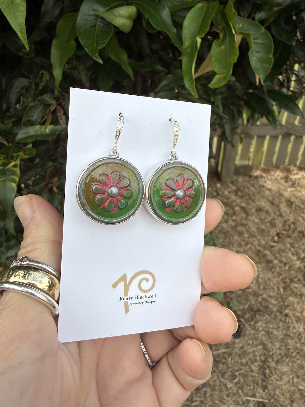 Flash Sale! "Flower Power" Vintage Button Earrings #AD7Q - Image 3