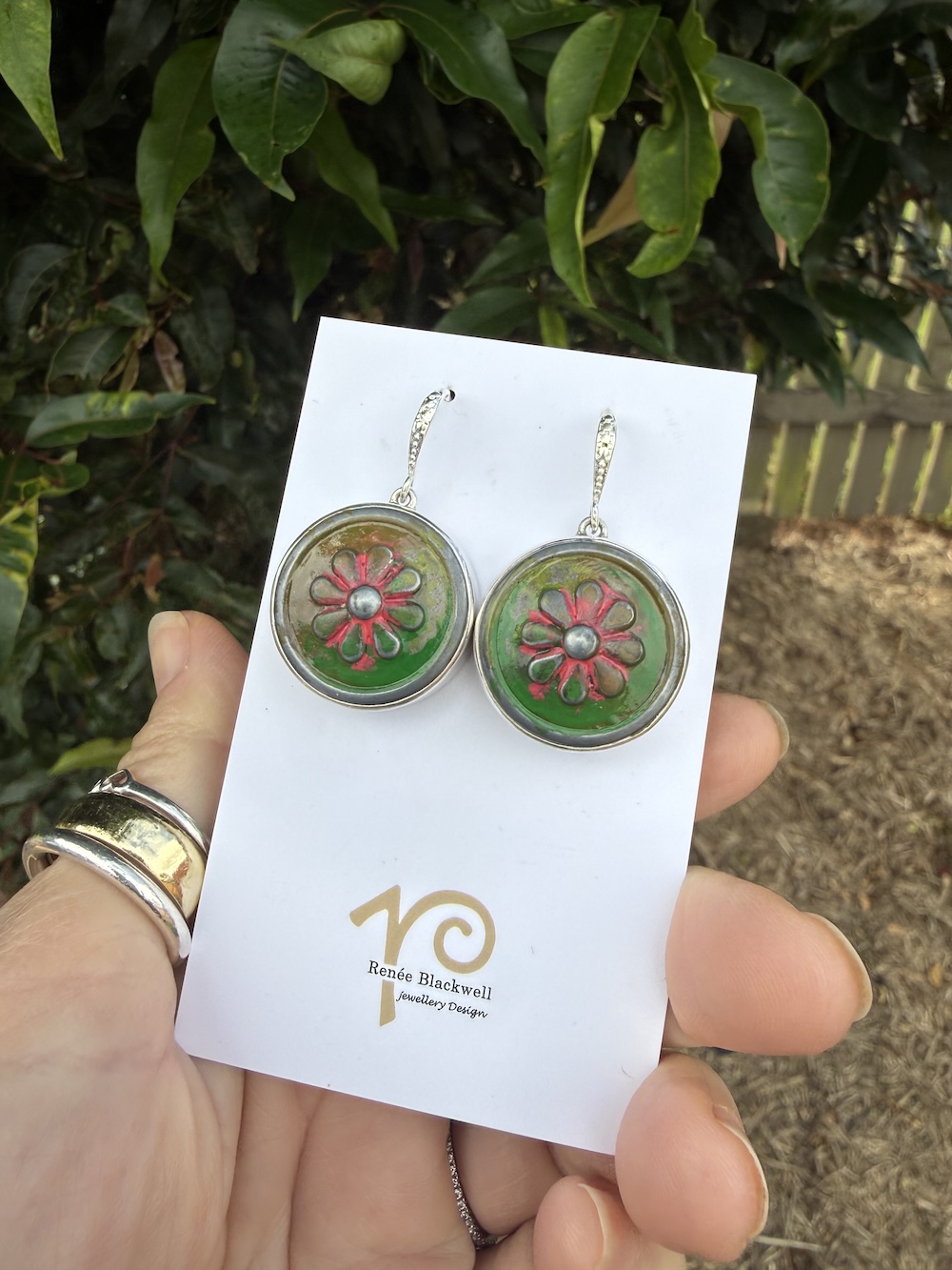 Flash Sale! "Flower Power" Vintage Button Earrings #AD7Q