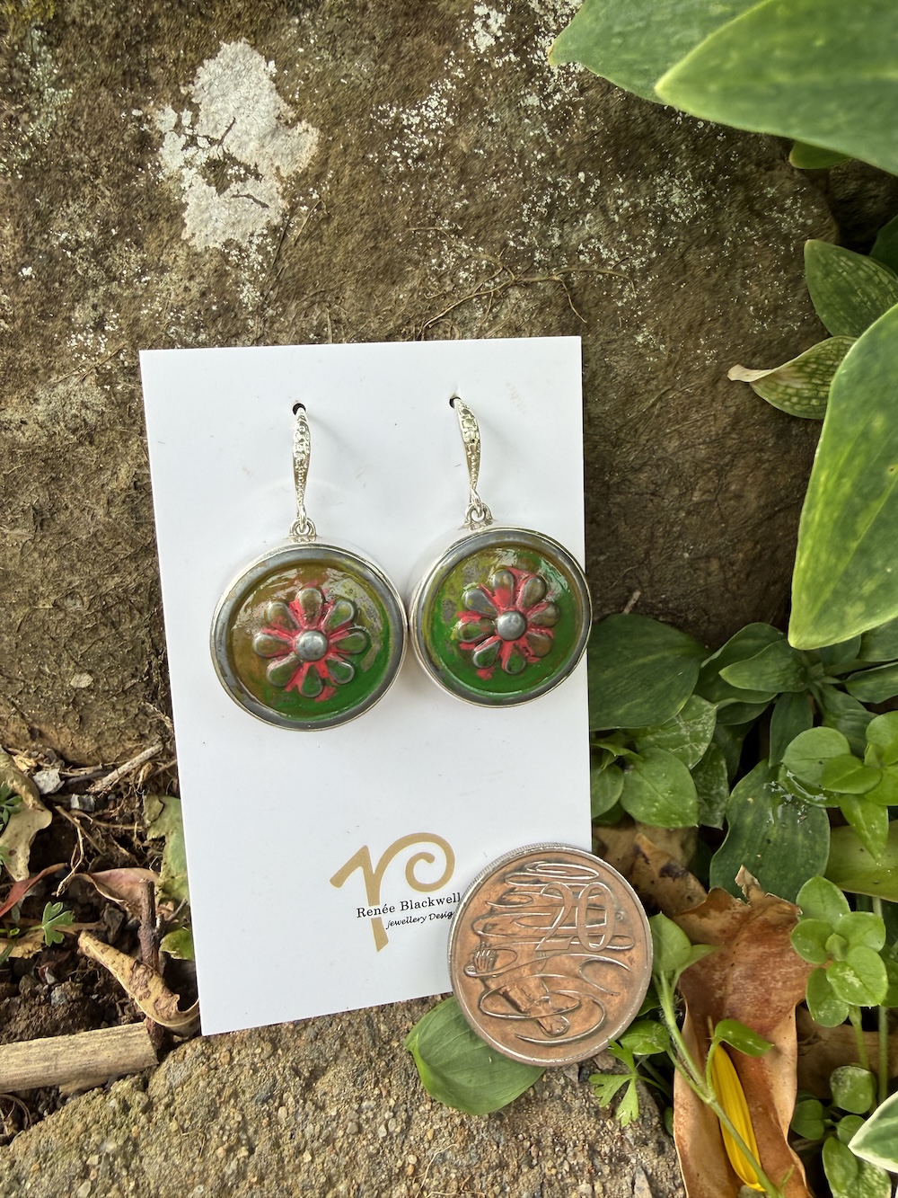 Flash Sale! "Flower Power" Vintage Button Earrings #AD7Q - Image 2