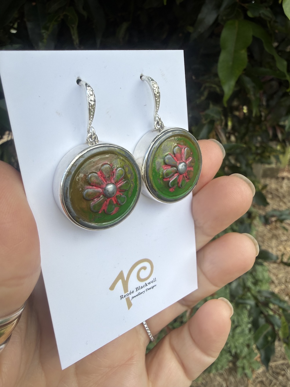 Flash Sale! "Flower Power" Vintage Button Earrings #AD7Q - Image 4