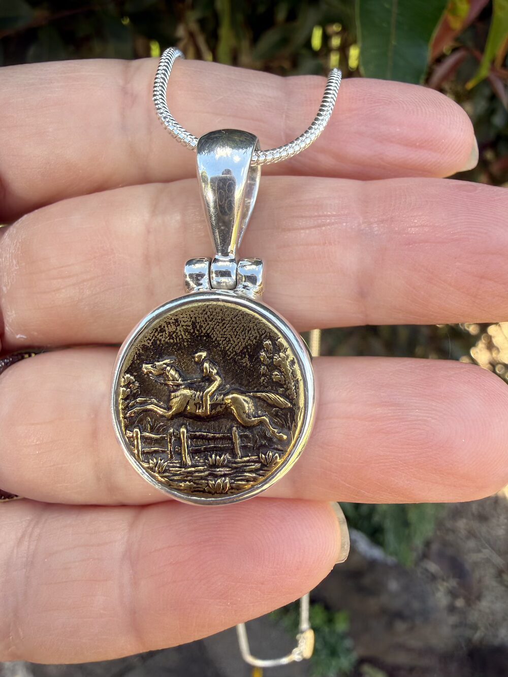 1800's Antique "Horse Lovers" Button Pendant-Includes Sterling Silver Chain! #HLBM2