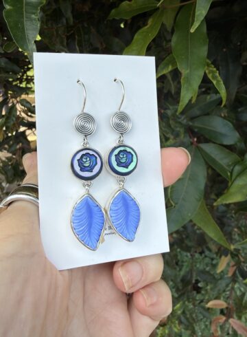Peacock Blue Rose Vintage Button Earrings! #RWSB