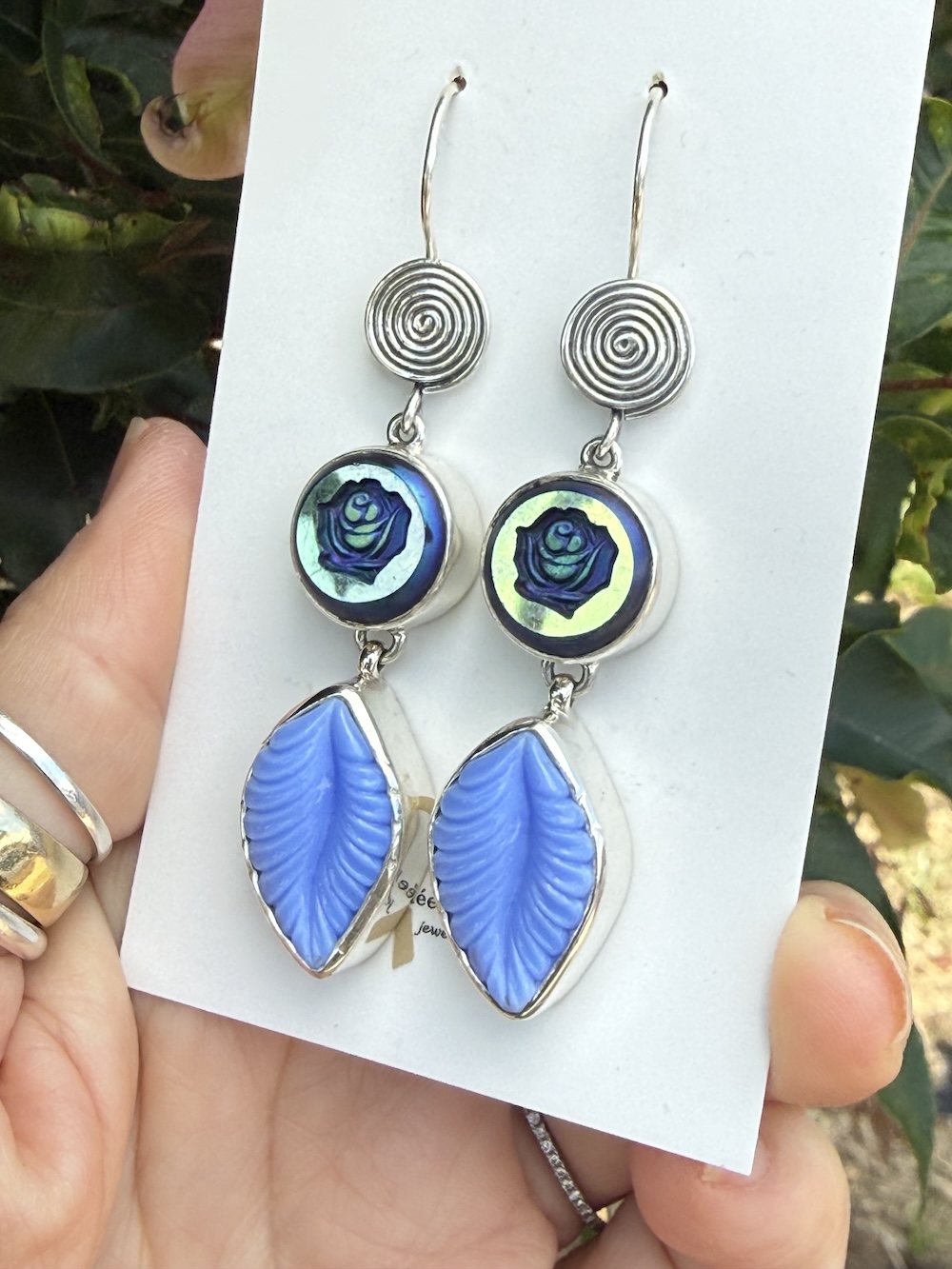 Peacock Blue Rose Vintage Button Earrings! #RWSB - Image 4