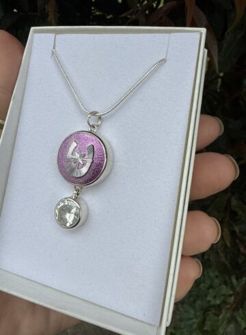 Enchanting Vintage Horse Shoe Button & Crystal Pendant-Includes Sterling Silver Chain!  #ILA63