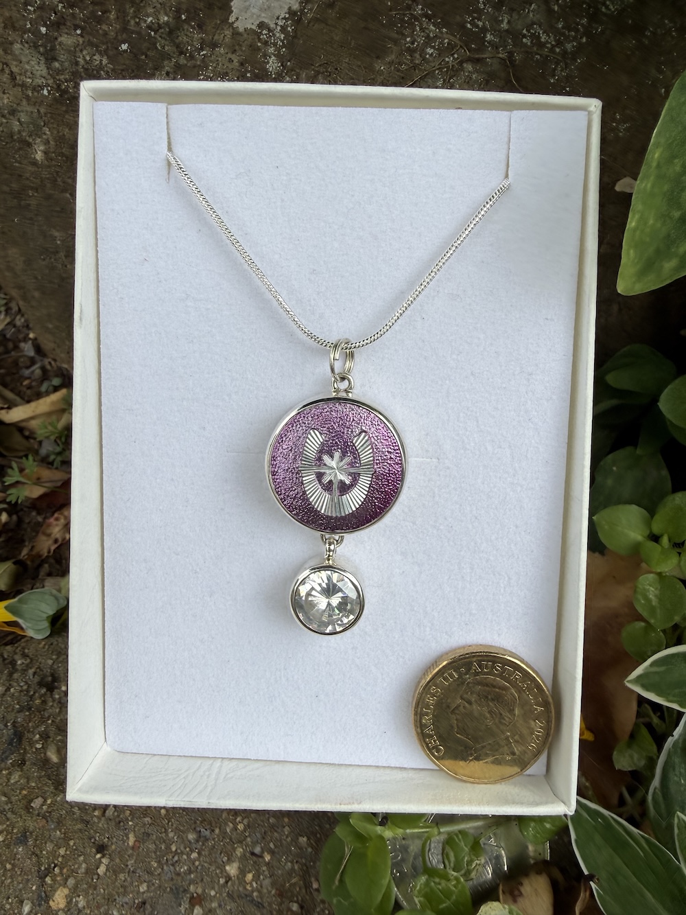 Enchanting Vintage Horse Shoe Button & Crystal Pendant-Includes Sterling Silver Chain! #ILA63 - Image 2