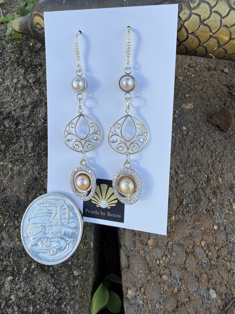 Lustrous Peachy Pearl Earrings Sure to Delight! #PE32 - Image 3