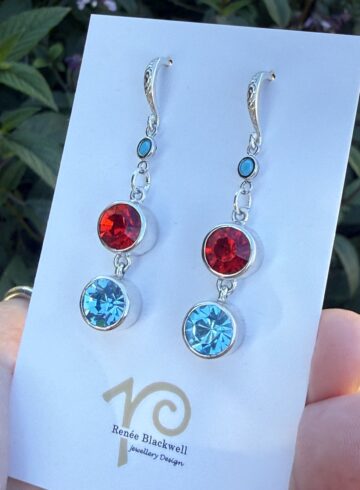 Sparkly Turquoise Blue & Cherry Red Crystal Earrings   #FR4