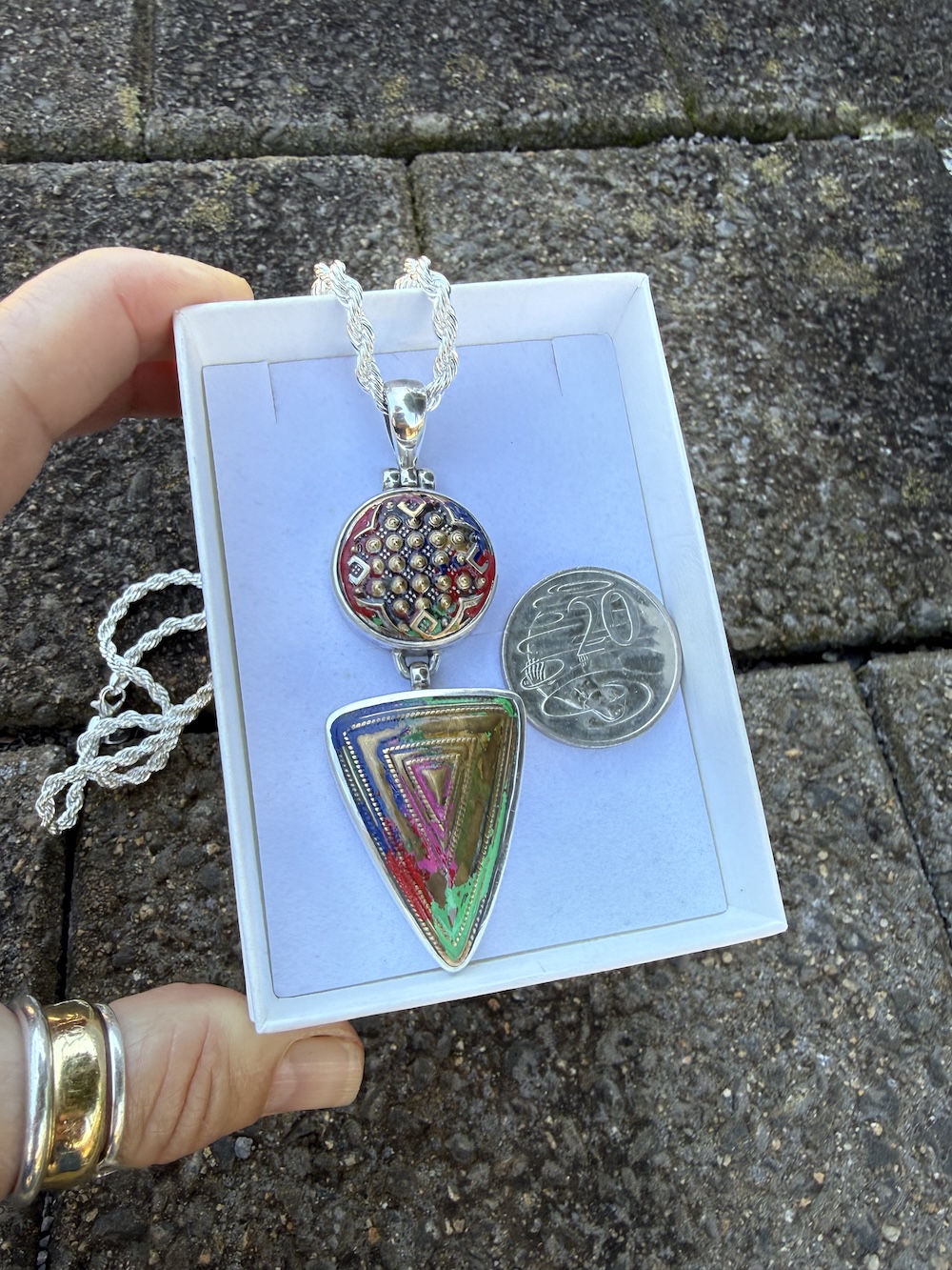 Colourful Antique Button Pendant-Includes Silver Chain! #ZZC4 - Image 3