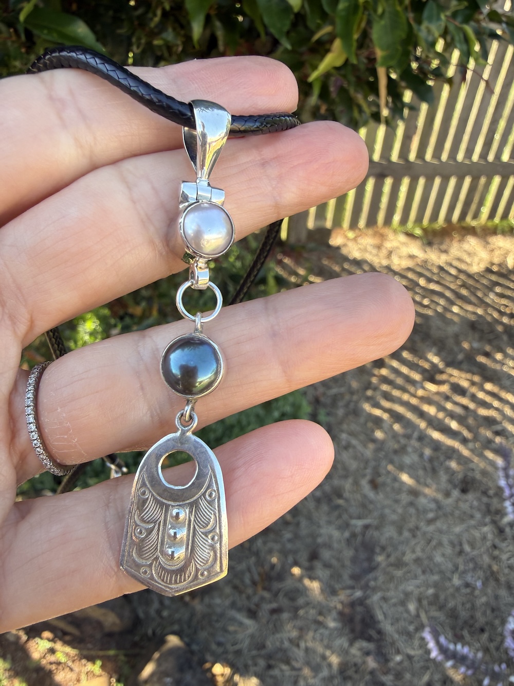 Magical Two Pearl/Sterling Silver Pendant-Includes Black Leather Cord #FJ74 - Image 3