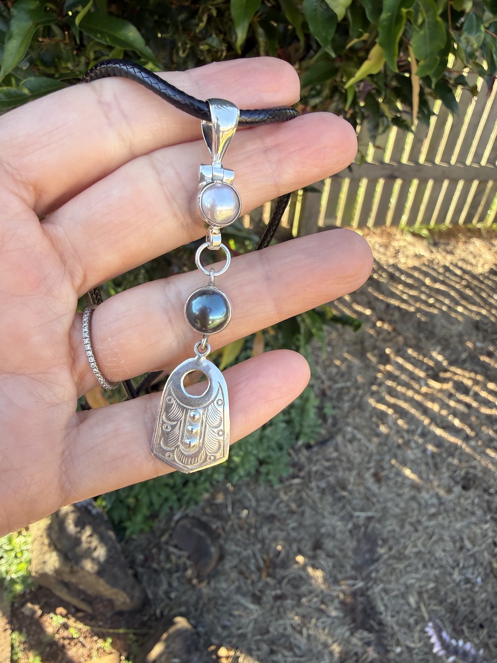 Magical Two Pearl/Sterling Silver Pendant-Includes Black Leather Cord #FJ74 - Image 4