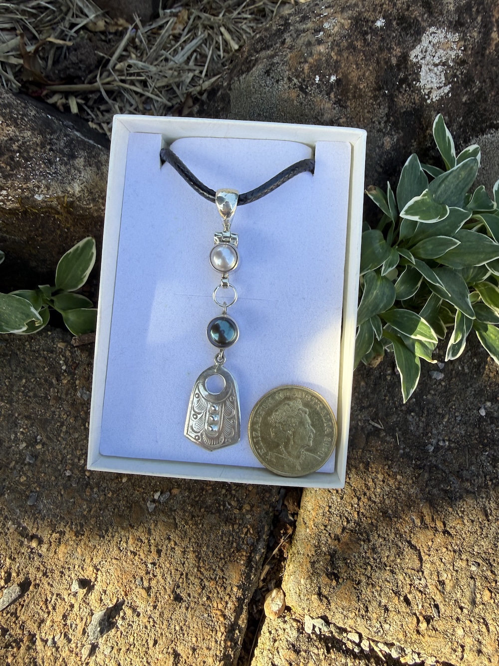 Magical Two Pearl/Sterling Silver Pendant-Includes Black Leather Cord #FJ74 - Image 5