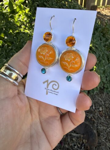 Vintage Tangerine Buttons & Sparkly Crystal Earrings   #SFQ28