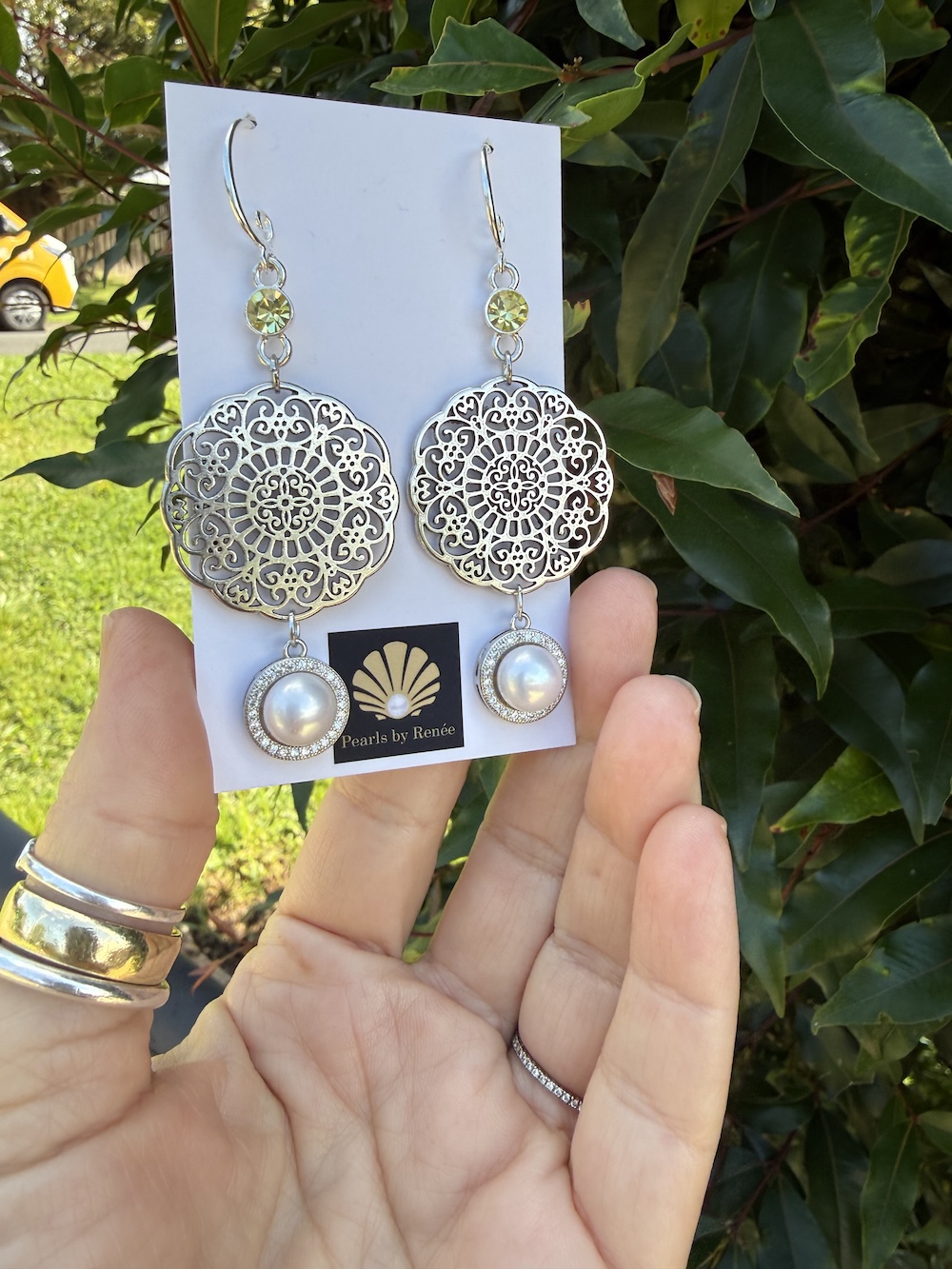 Statement Pearl/Lemon Crystal Earrings! #XAQ2 - Image 2