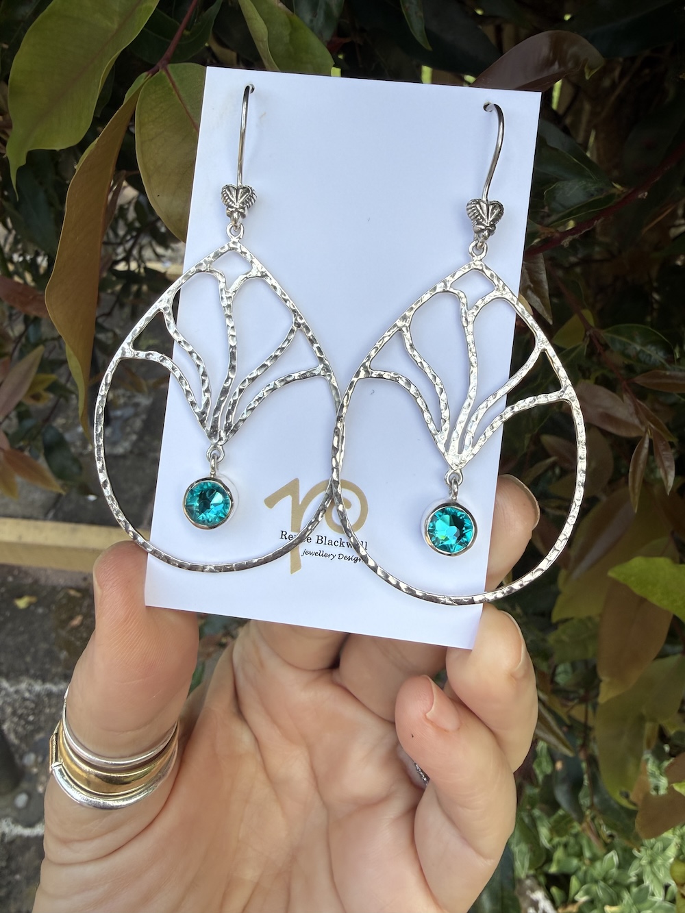 BEST! Turquoise Blue Crystal/Sterling Silver Statement Earrings #QXS3 - Image 4