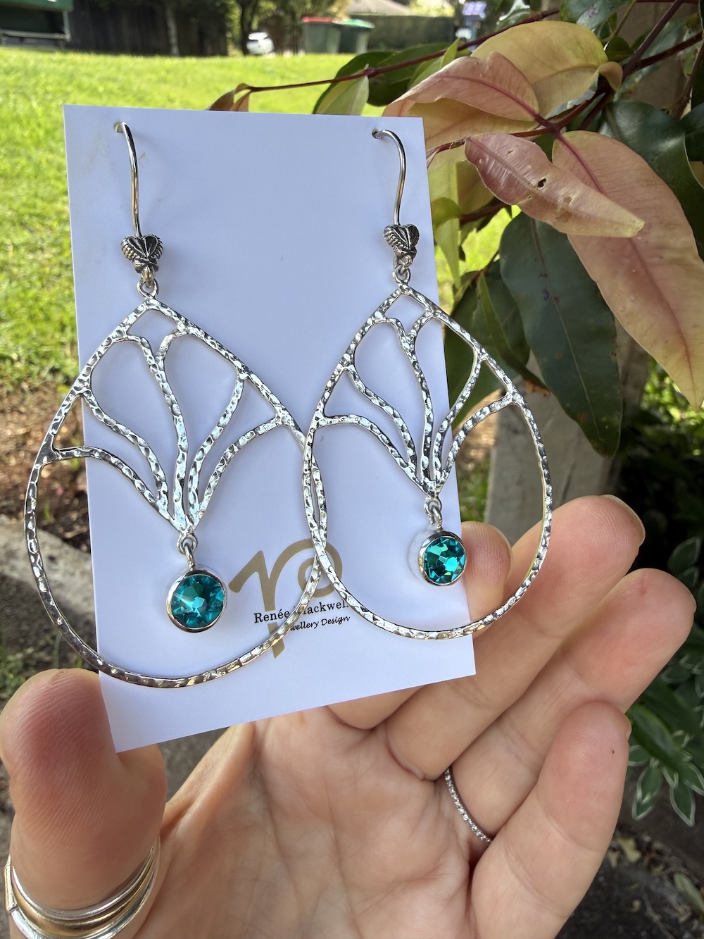 BEST! Turquoise Blue Crystal/Sterling Silver Statement Earrings #QXS3