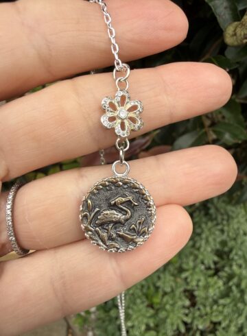 Lovely 1800's Antique Button & Sparkly Crystal "Petite" Pendant-Includes Silver Chain!#QAMV9