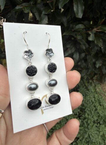Extra-Special 3-Drop Black Vintage Button & Hematite Earrings   #NGSN7