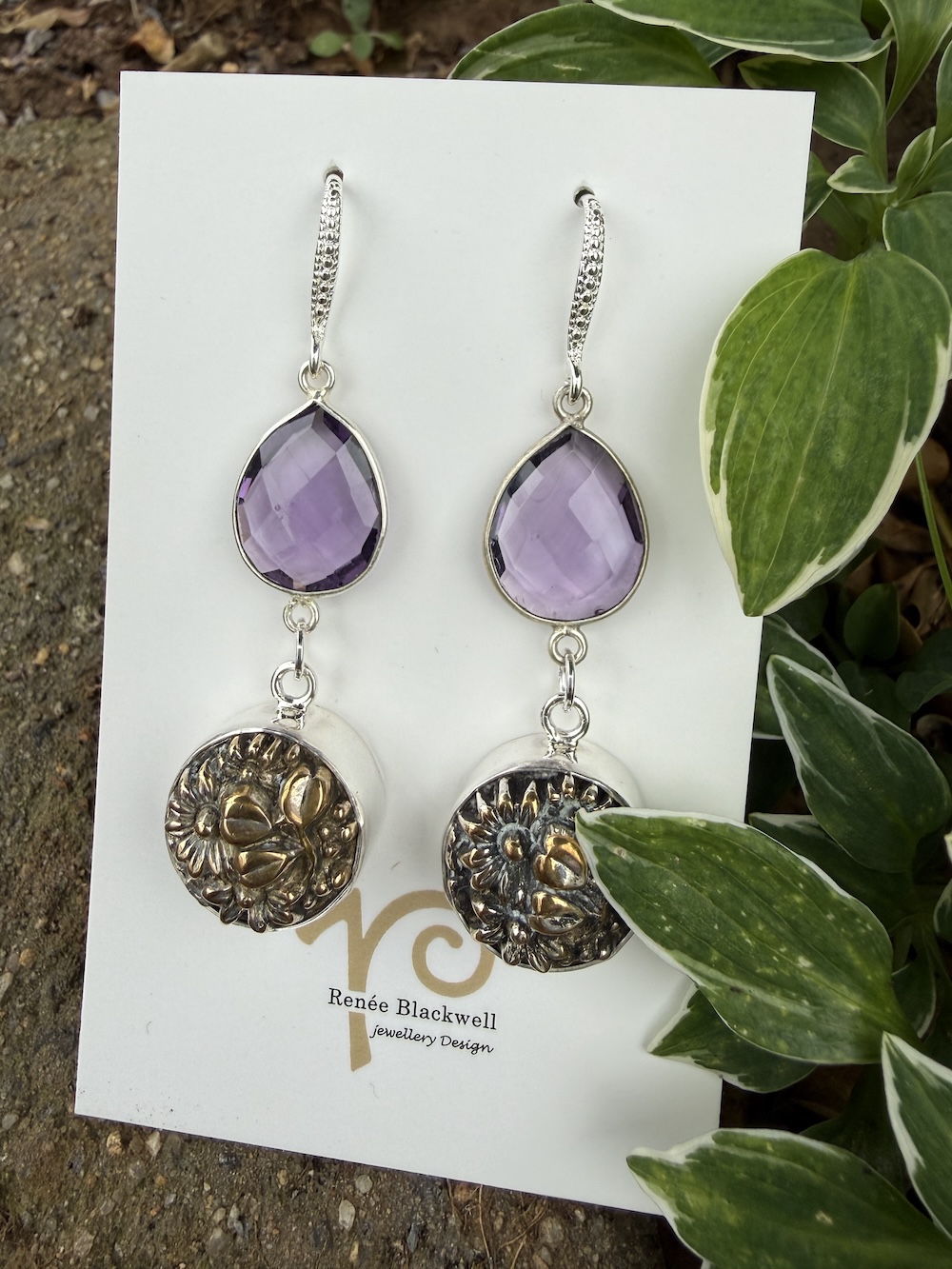 Purple Crystal & 1800's Era Antique Button Earrings! #NO77