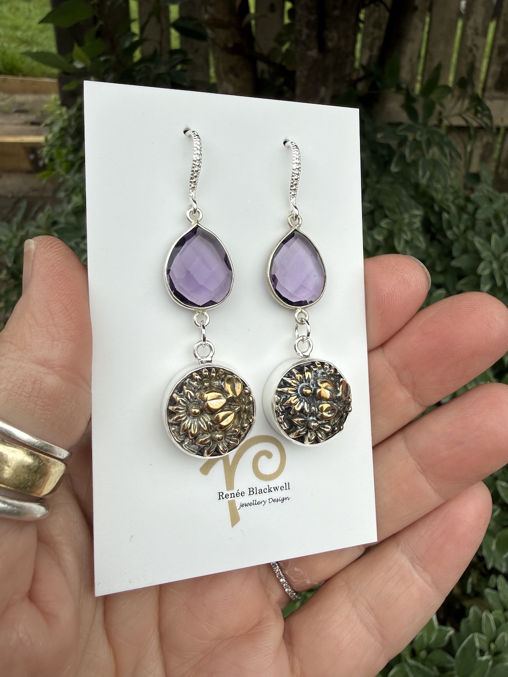 Purple Crystal & 1800's Era Antique Button Earrings! #NO77 - Image 3