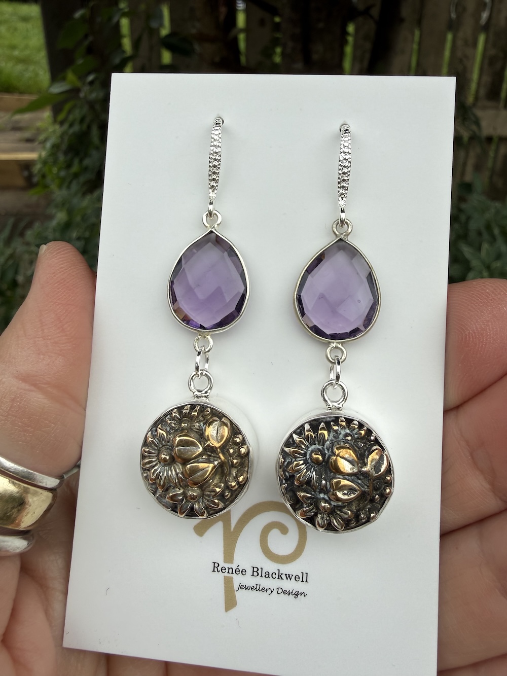 Purple Crystal & 1800's Era Antique Button Earrings! #NO77 - Image 4