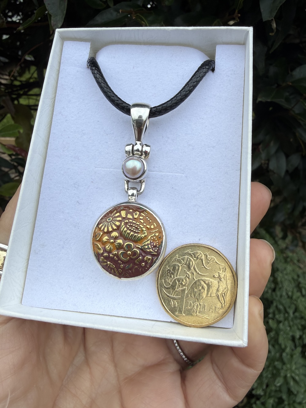 Delightful 1800's Era Antique Button & Pearl Pendant-Includes Black Leather Cord!#32ESB - Image 2