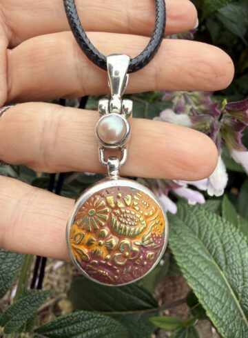 Delightful 1800's Era Antique Button & Pearl Pendant-Includes Black Leather Cord!#32ESB